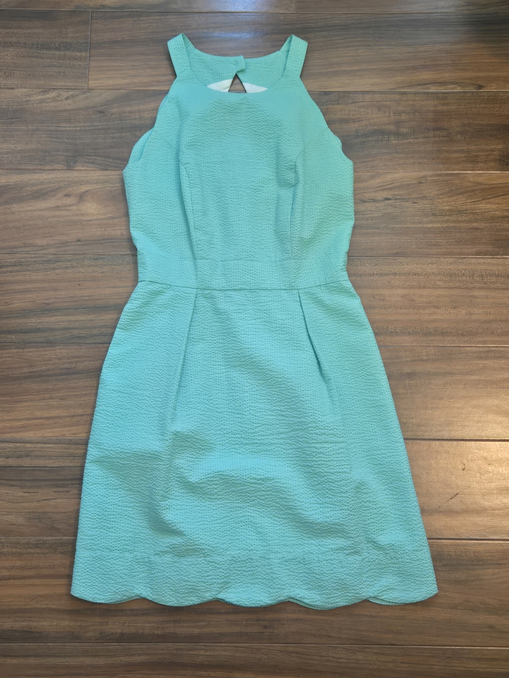 Lauren James Aqua Scalloped-Hem Seersucker  Dress Size XS